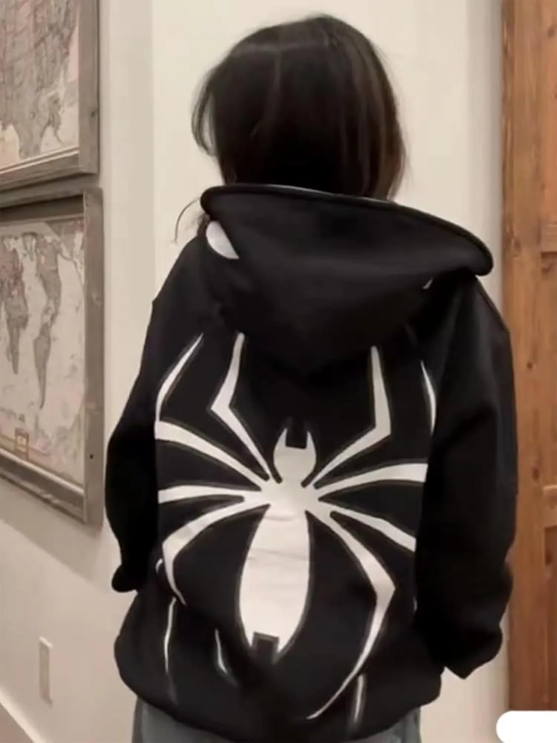 Women Men Oversized Harajuku Y2K Spider Graphic Hoodie Long Sleeve Full Zipper Jacket Coat Casual E Girl