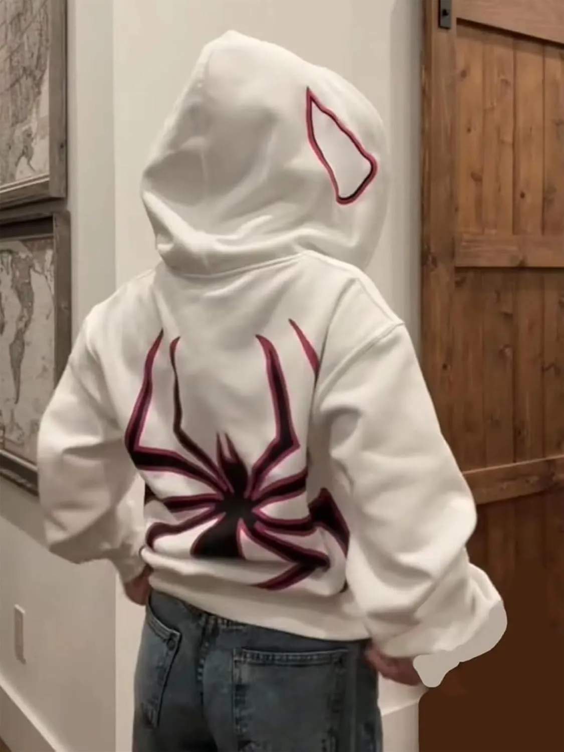 Women Men Oversized Harajuku Y2K Spider Graphic Hoodie Long Sleeve Full Zipper Jacket Coat Casual E Girl