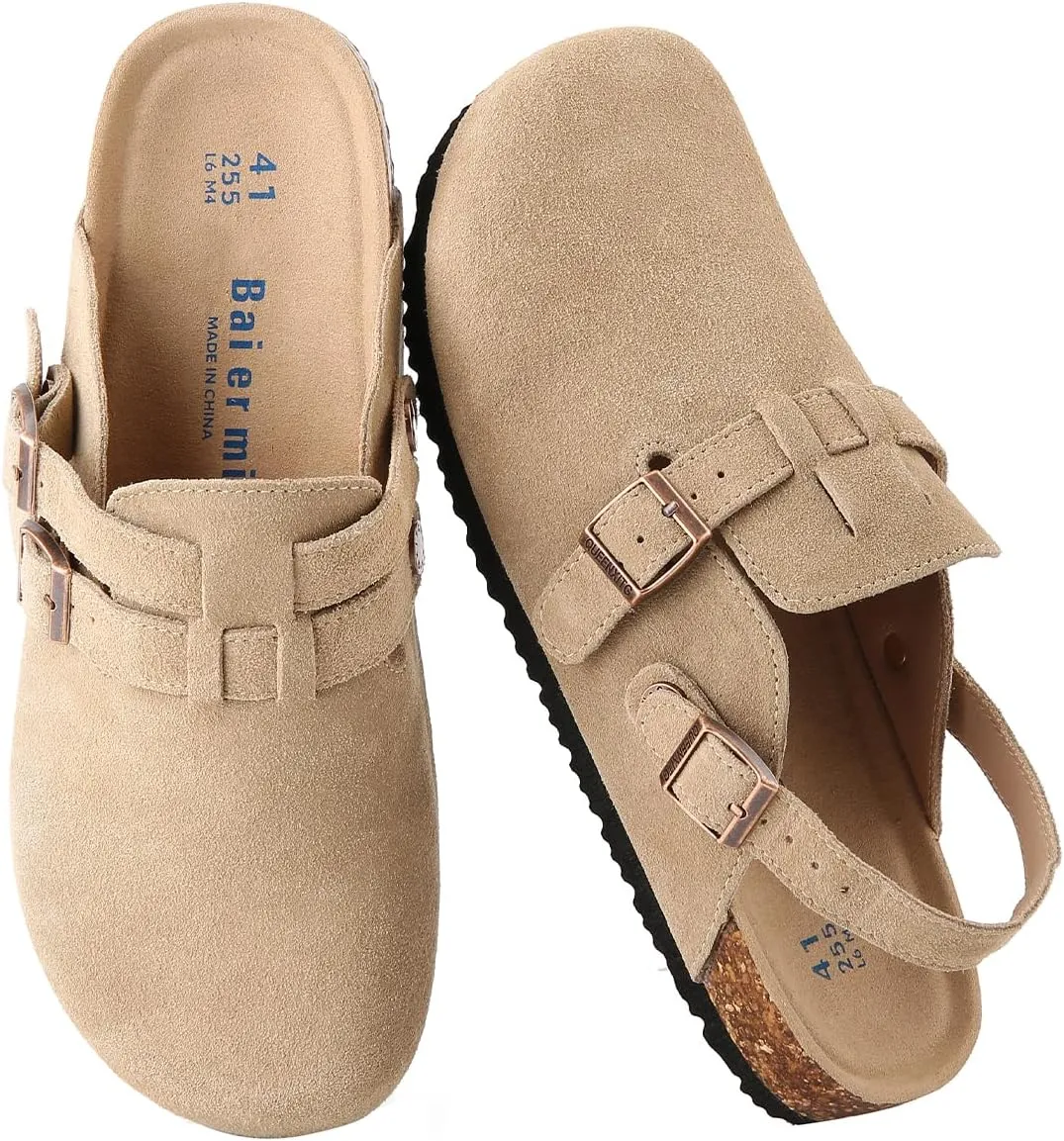 Women Men Suede Clogs Slingback Mules for Women Men Cork Footbed Sandals