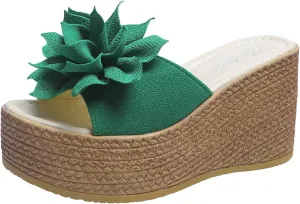 Women Platform Beach Slippers Wedge Heel Flip Flops Shoes Sandals Open Toe Ankle Dress Pumps Flower Muffins Shoe Platform Patent Leather Dress Sandal Beach Vacation Travel Slipper