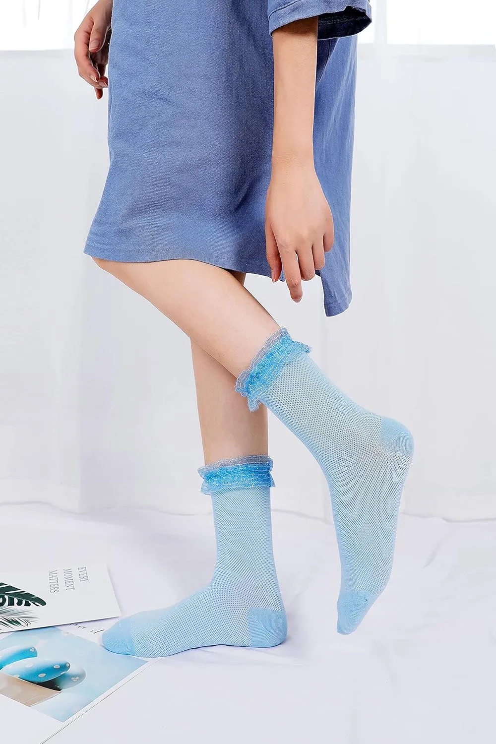Women Ruffle Socks, Lace Lolita Kawaii Girls Cute Frilly Socks 3 Pairs