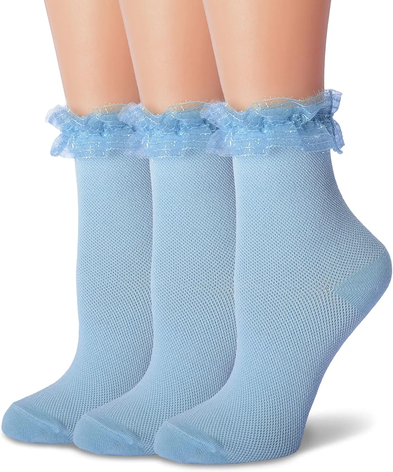 Women Ruffle Socks, Lace Lolita Kawaii Girls Cute Frilly Socks 3 Pairs