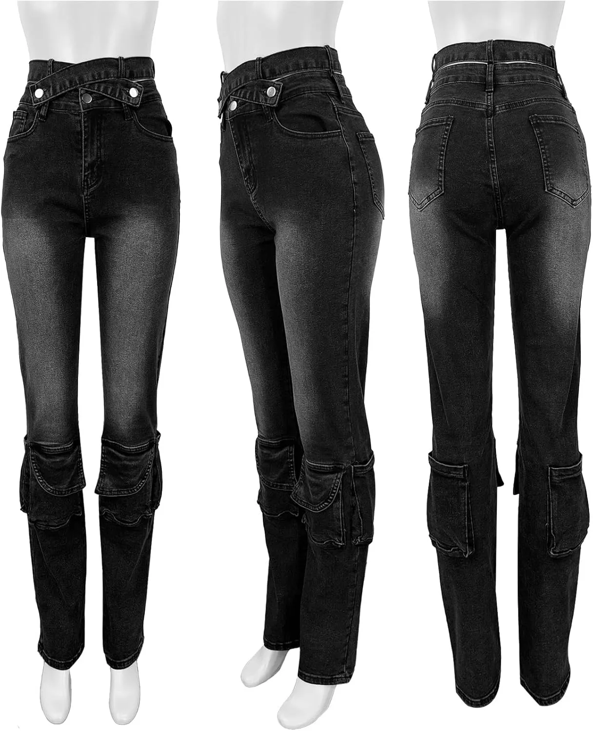 Women Sexy Skinny Stacked Jeans Butt Lifting Crossover High Waisted Stretch Cargo Jeans Y2k