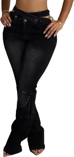 Women Sexy Skinny Stacked Jeans Butt Lifting Crossover High Waisted Stretch Cargo Jeans Y2k