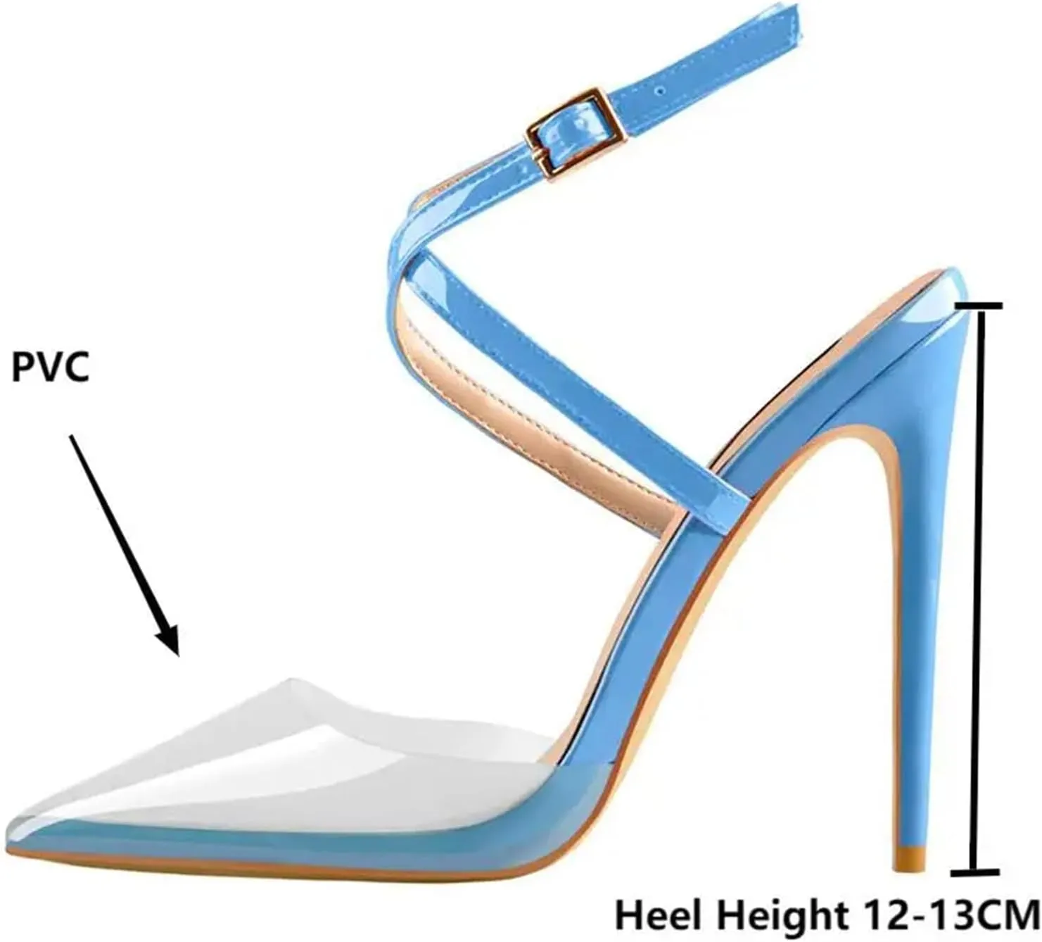 Women's 12CM Contrast Color Slingback Sandals - Pointed Toe Thin High Heels, Big Size