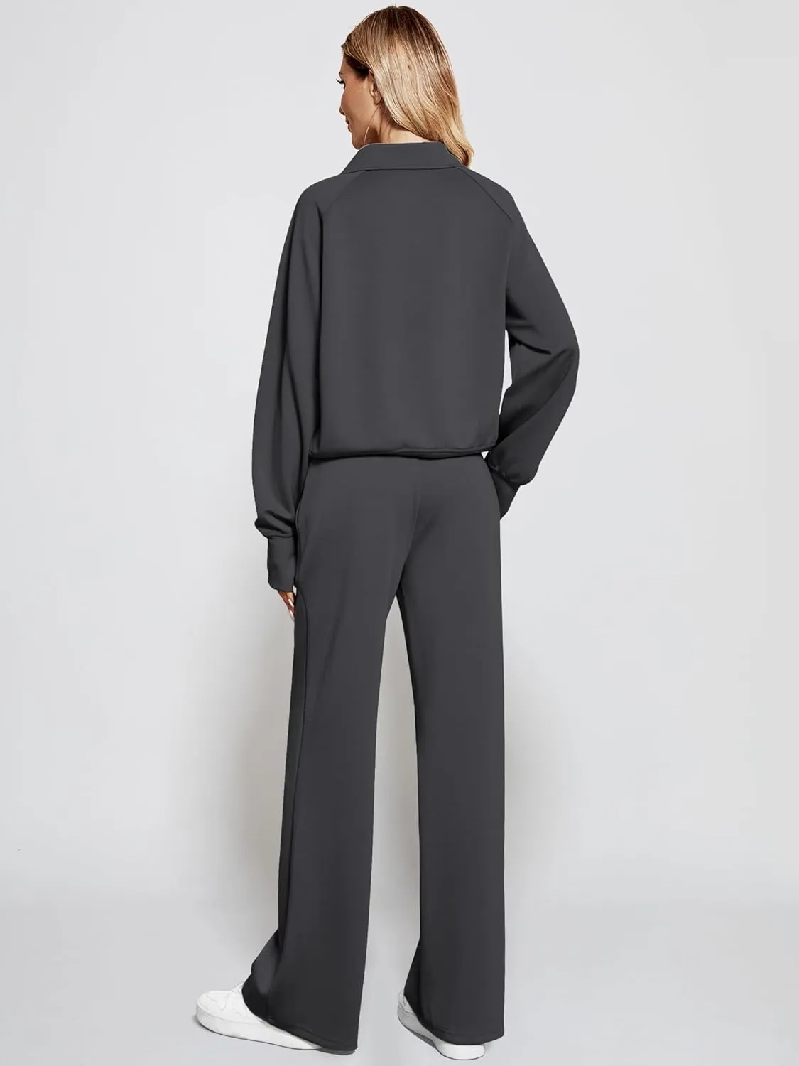 Women's 2 Piece Outfits Lounge Set 2025 Oversized Half Zip Sweatshirt Wide Leg Sweatpant Set Sweatsuit Tracksuit