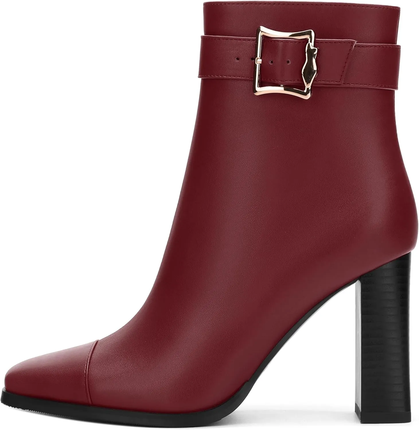 Womens Ankle Boots, Square Toe Chunky Heel Short Booties for Women, High Heel Ankle Boots With Strap and Buckle, Inside Zipper Closure 3.5"