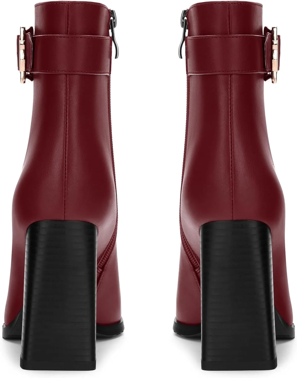 Womens Ankle Boots, Square Toe Chunky Heel Short Booties for Women, High Heel Ankle Boots With Strap and Buckle, Inside Zipper Closure 3.5"