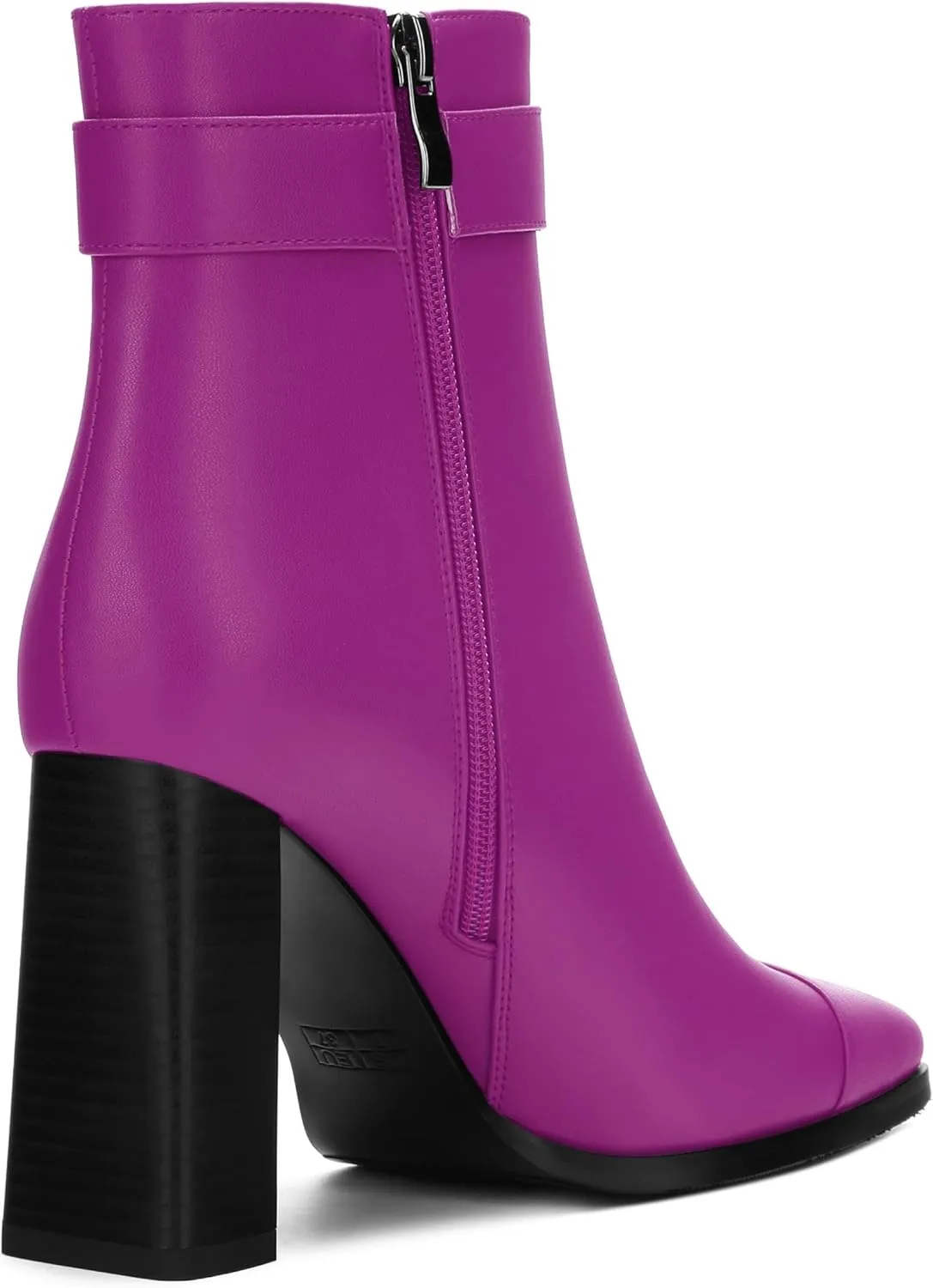 Womens Ankle Boots, Square Toe Chunky Heel Short Booties for Women, High Heel Ankle Boots With Strap and Buckle, Inside Zipper Closure 3.5"