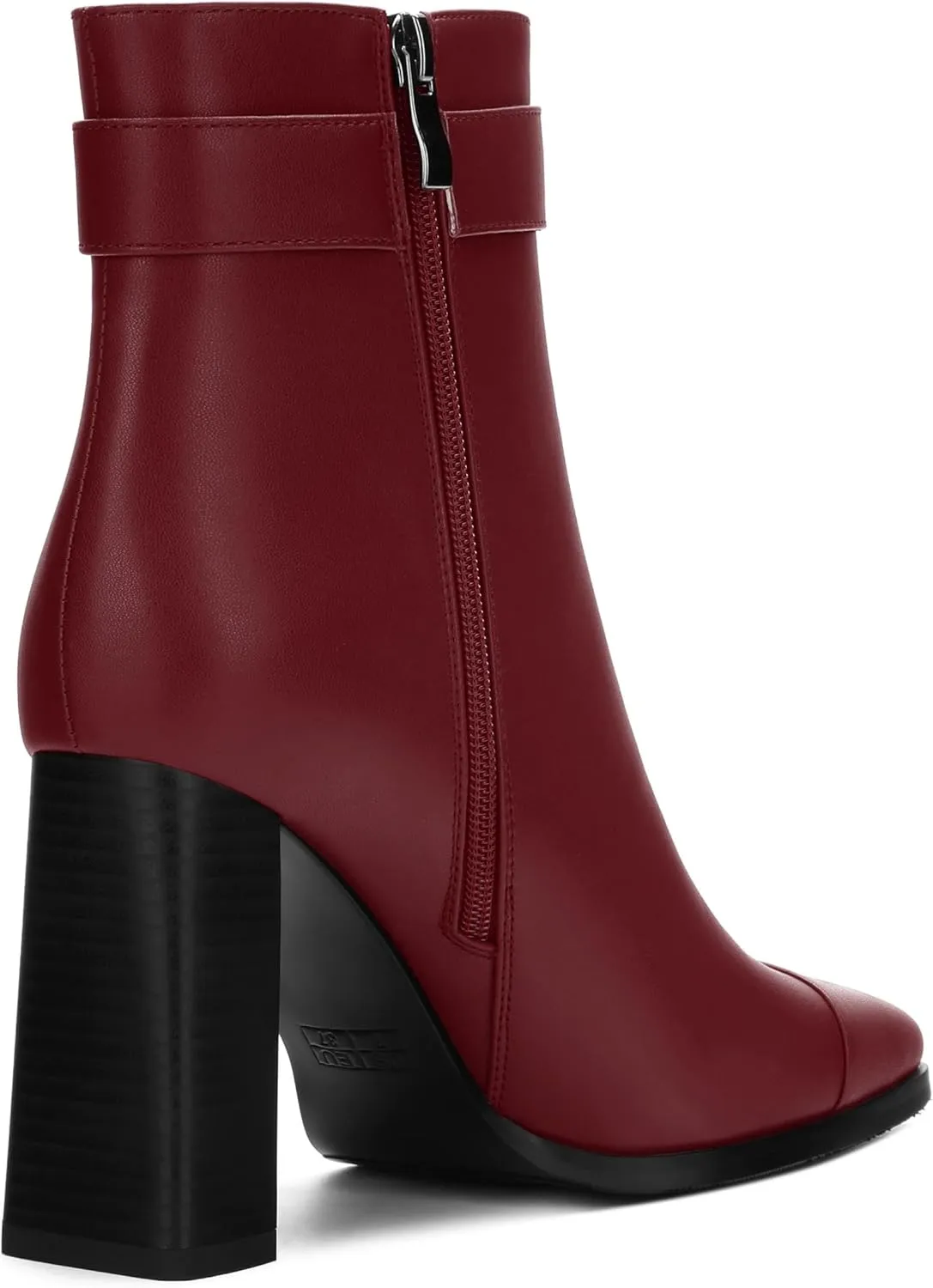 Womens Ankle Boots, Square Toe Chunky Heel Short Booties for Women, High Heel Ankle Boots With Strap and Buckle, Inside Zipper Closure 3.5"
