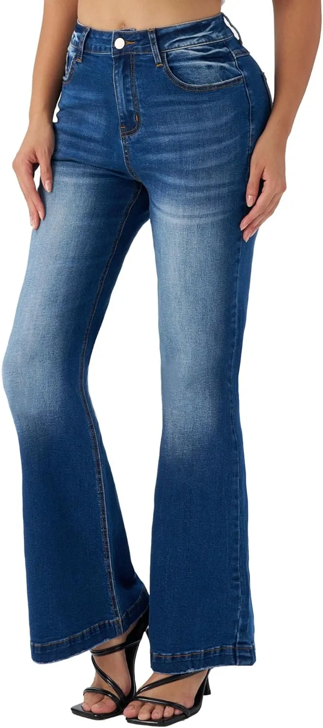 Women's Bell Bottom Jeans High Waisted Stretchy Curvy Flare Denim Pants
