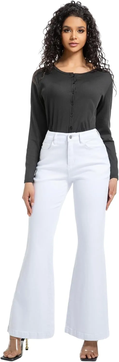 Women's Bell Bottom Jeans High Waisted Stretchy Curvy Flare Denim Pants