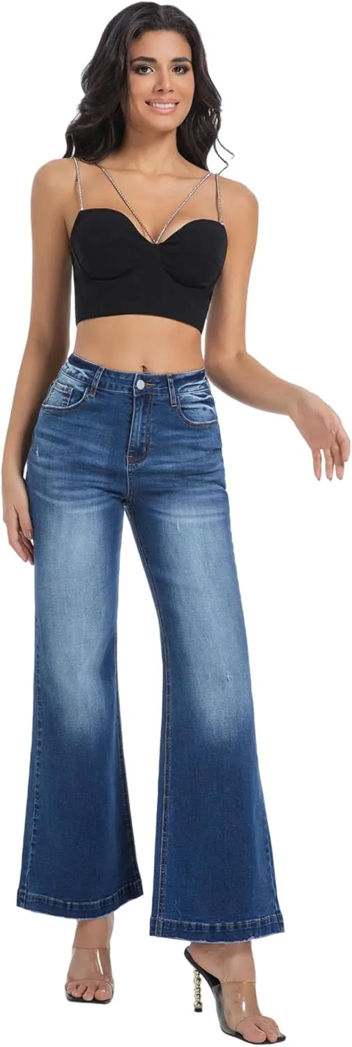 Women's Bell Bottom Jeans High Waisted Stretchy Curvy Flare Denim Pants