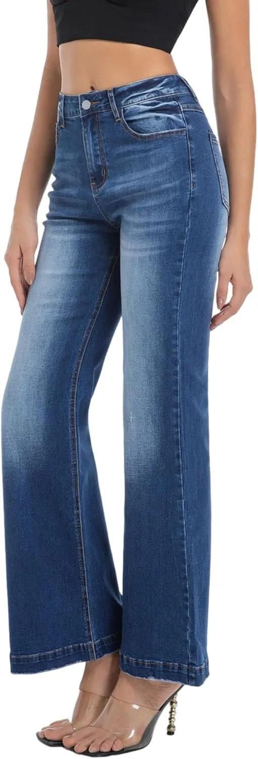 Women's Bell Bottom Jeans High Waisted Stretchy Curvy Flare Denim Pants