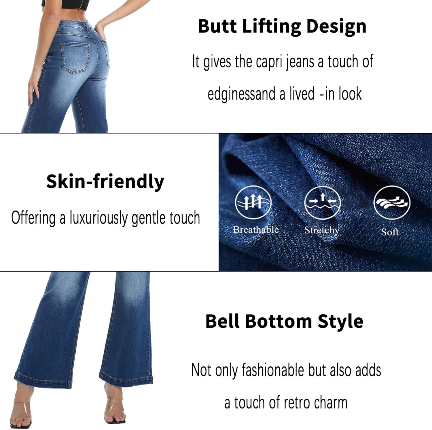 Women's Bell Bottom Jeans High Waisted Stretchy Curvy Flare Denim Pants