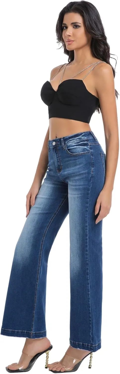 Women's Bell Bottom Jeans High Waisted Stretchy Curvy Flare Denim Pants
