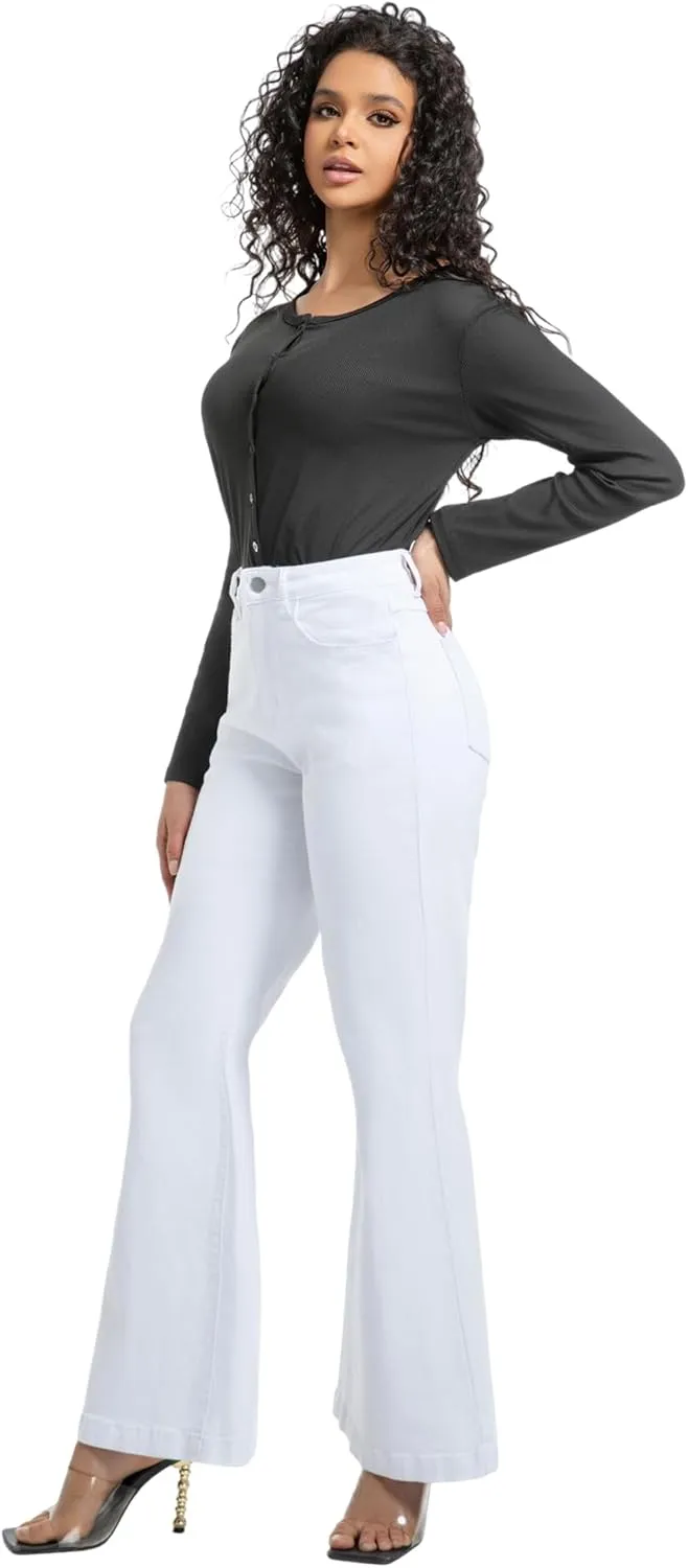 Women's Bell Bottom Jeans High Waisted Stretchy Curvy Flare Denim Pants
