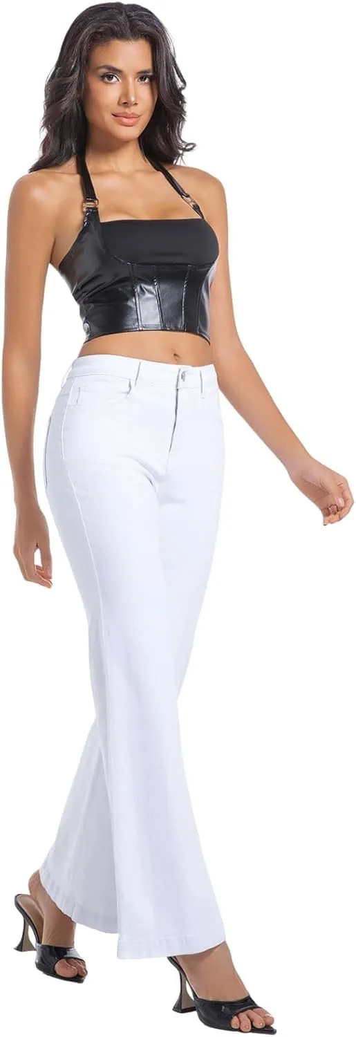Women's Bell Bottom Jeans High Waisted Stretchy Curvy Flare Denim Pants