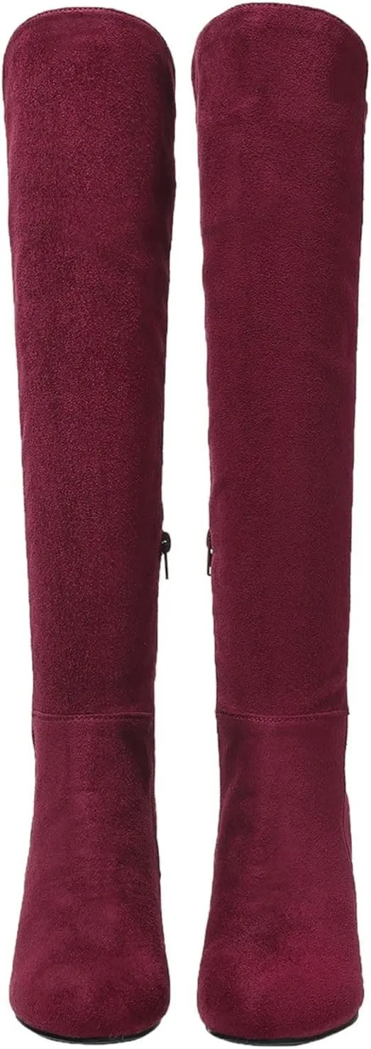 Womens Boots Knee High Wide Calf Stretchy Tall Boots Wedge Heel Comfortable Round Toe Fashion Dressy Boot, US Size 6-11