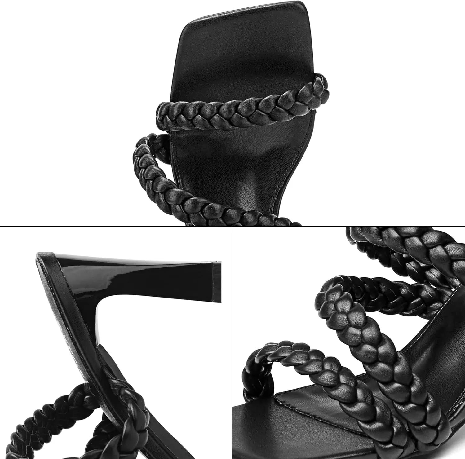 Women's Braided Square Heels Sandals Strappy Open Toe Chunky Heel Block High Heel Dress Sandals Mules Slip On Fashion High Heel Slippers