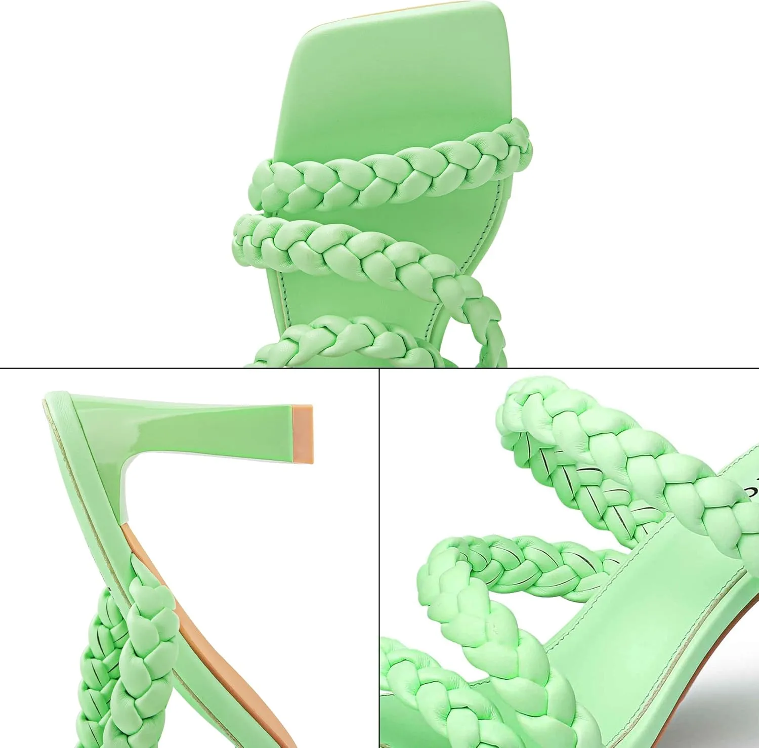 Women's Braided Square Heels Sandals Strappy Open Toe Chunky Heel Block High Heel Dress Sandals Mules Slip On Fashion High Heel Slippers