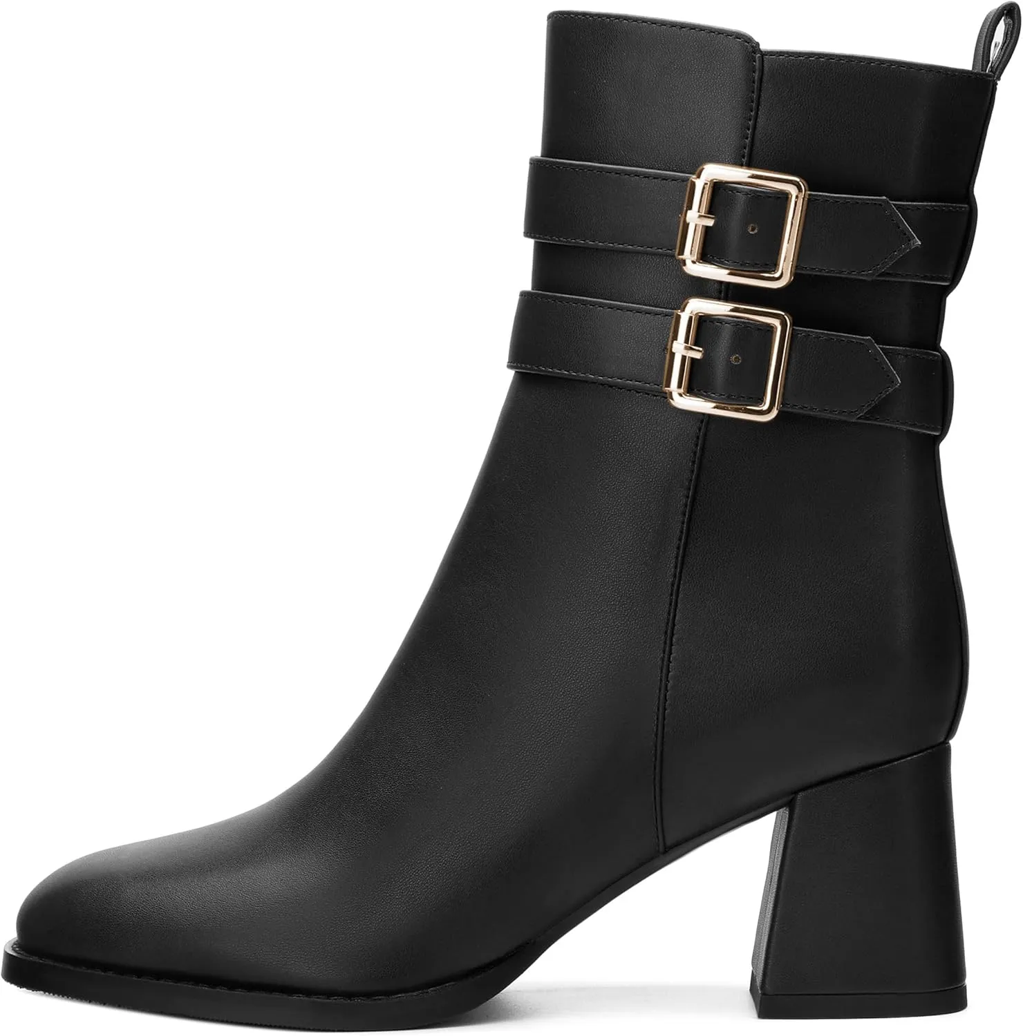 Womens Chunky High Heel Boots - Zip Up, Square Toe, Ankle Booties,Simple Classic Mid Heel Shoes for Women2.5in
