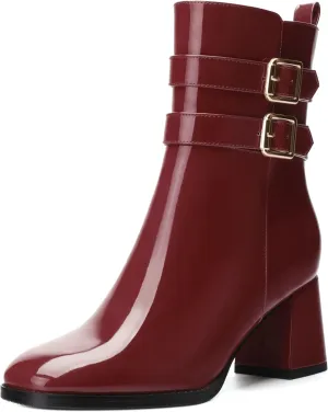 Womens Chunky High Heel Boots - Zip Up, Square Toe, Ankle Booties,Simple Classic Mid Heel Shoes for Women2.5in