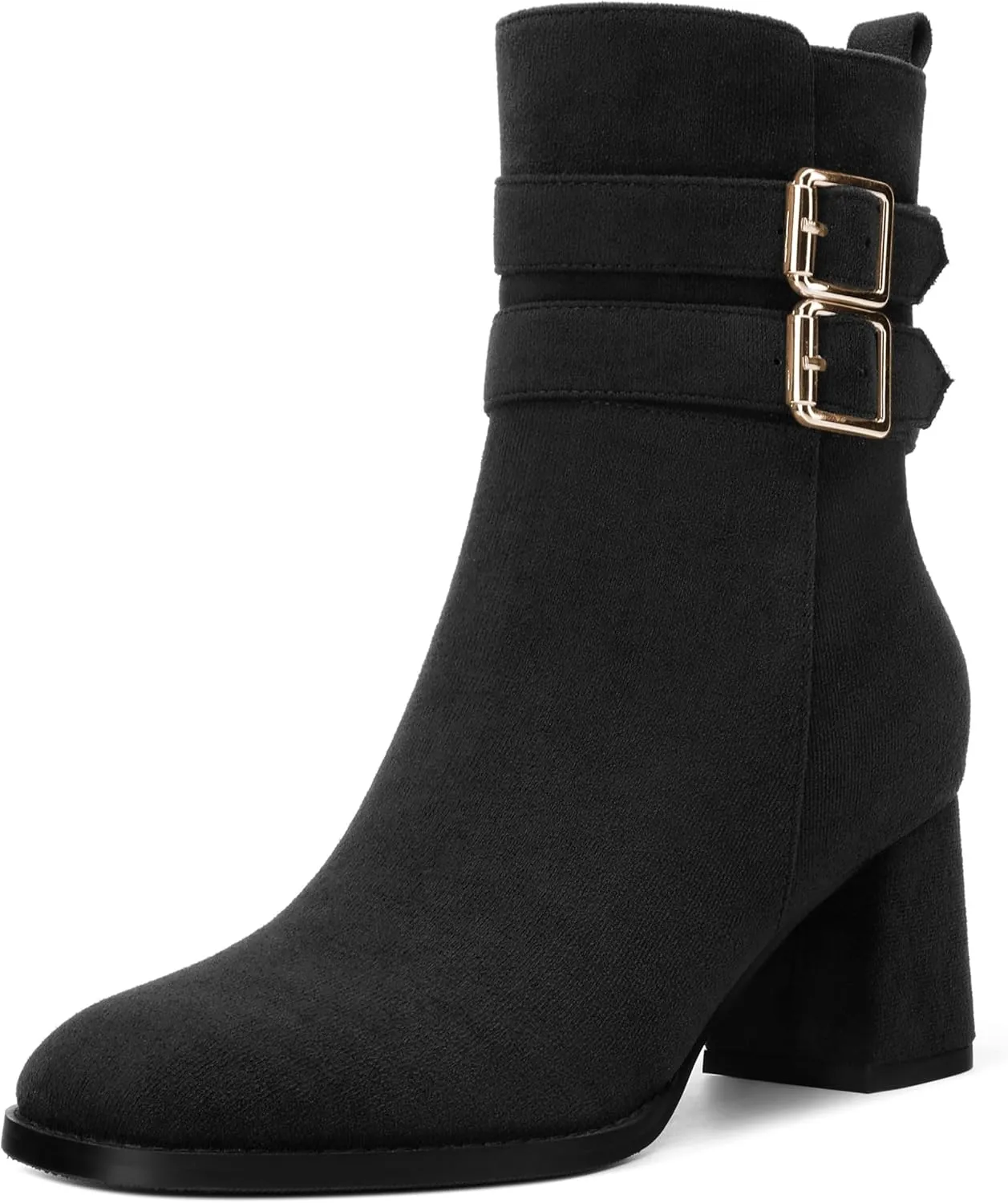Womens Chunky High Heel Boots - Zip Up, Square Toe, Ankle Booties,Simple Classic Mid Heel Shoes for Women2.5in