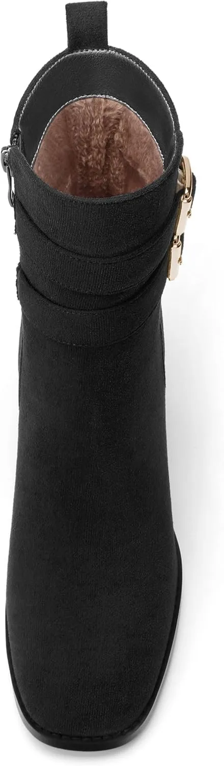 Womens Chunky High Heel Boots - Zip Up, Square Toe, Ankle Booties,Simple Classic Mid Heel Shoes for Women2.5in