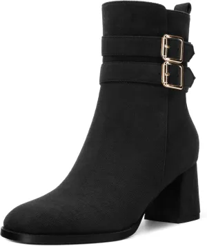 Womens Chunky High Heel Boots - Zip Up, Square Toe, Ankle Booties,Simple Classic Mid Heel Shoes for Women2.5in