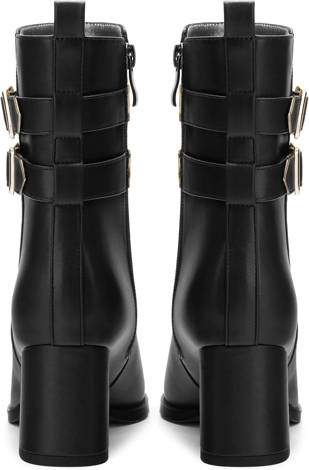 Womens Chunky High Heel Boots - Zip Up, Square Toe, Ankle Booties,Simple Classic Mid Heel Shoes for Women2.5in