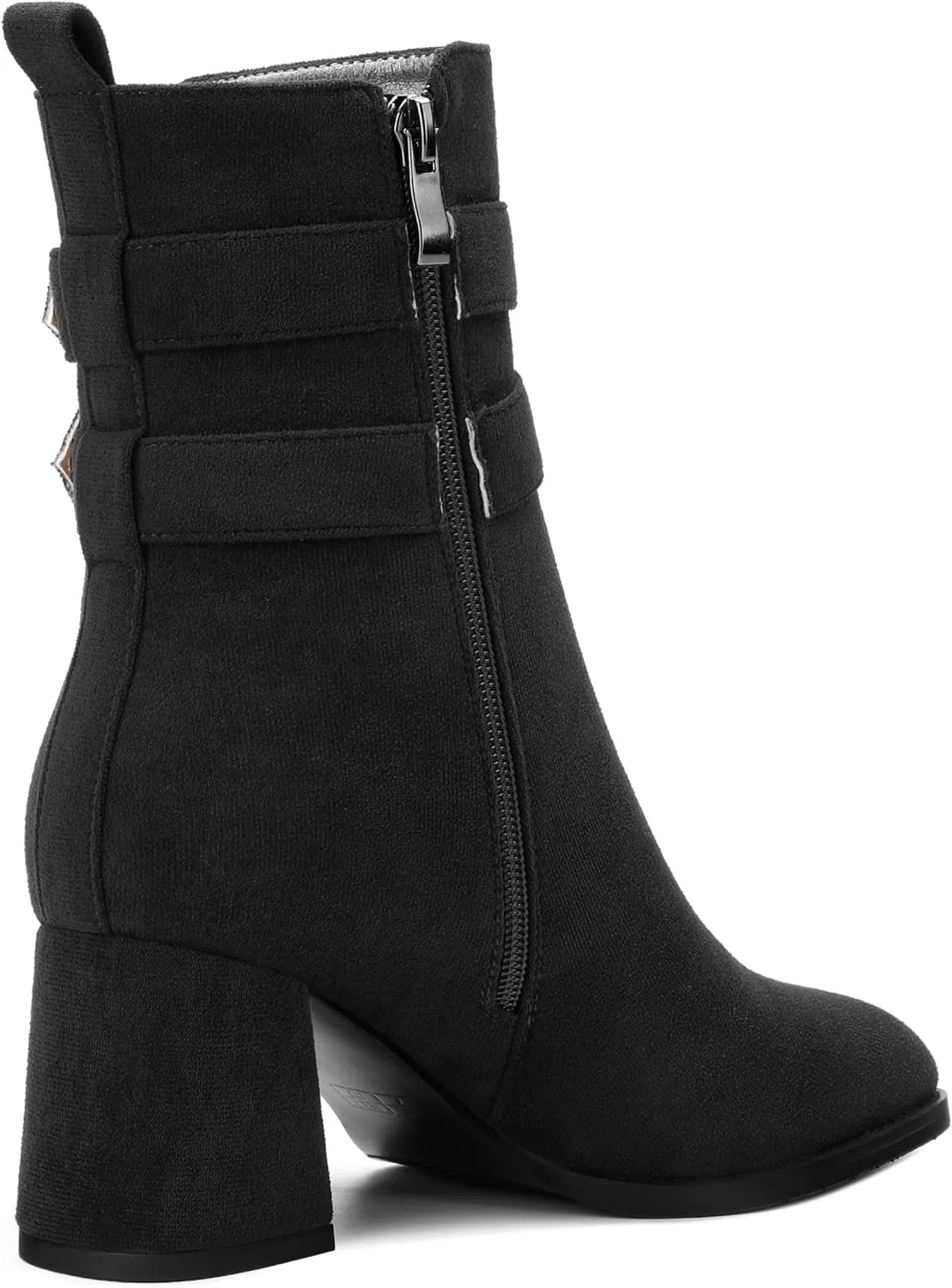 Womens Chunky High Heel Boots - Zip Up, Square Toe, Ankle Booties,Simple Classic Mid Heel Shoes for Women2.5in