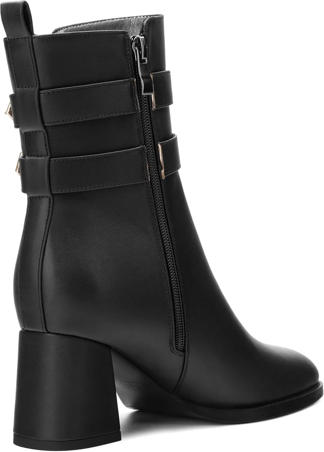 Womens Chunky High Heel Boots - Zip Up, Square Toe, Ankle Booties,Simple Classic Mid Heel Shoes for Women2.5in