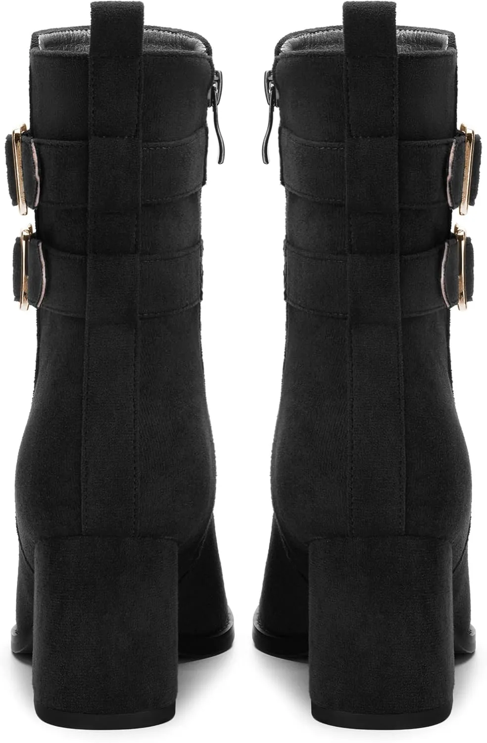 Womens Chunky High Heel Boots - Zip Up, Square Toe, Ankle Booties,Simple Classic Mid Heel Shoes for Women2.5in