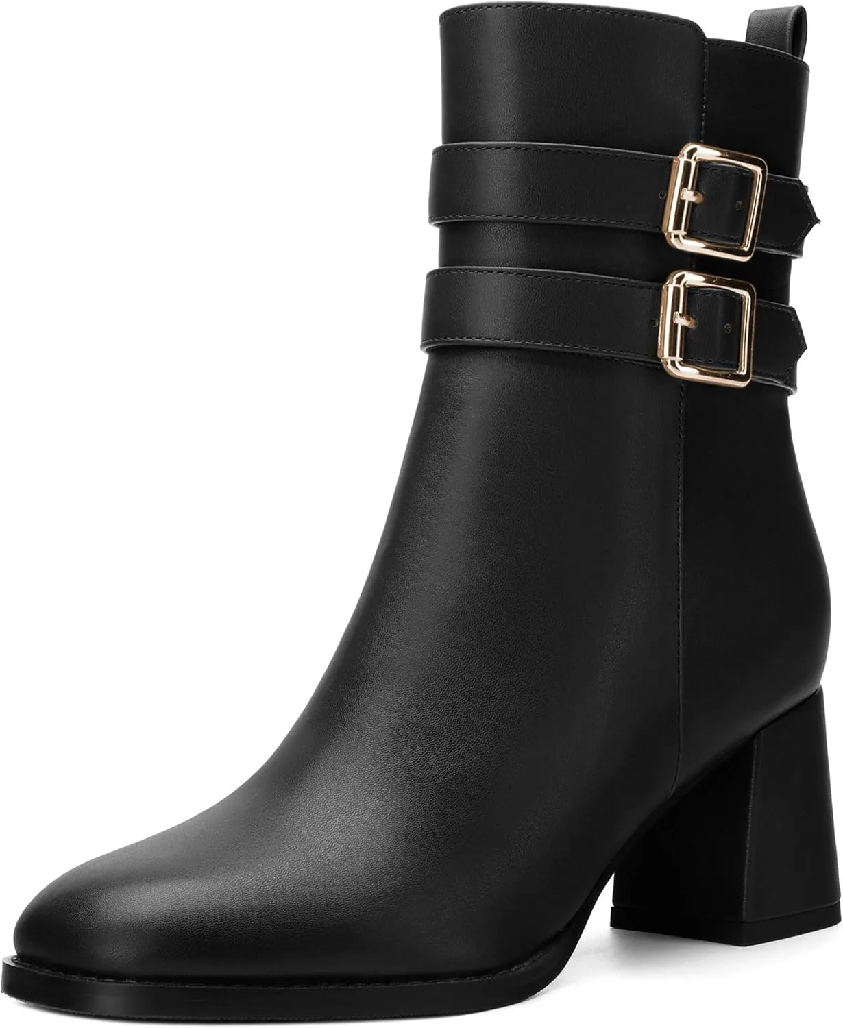 Womens Chunky High Heel Boots - Zip Up, Square Toe, Ankle Booties,Simple Classic Mid Heel Shoes for Women2.5in
