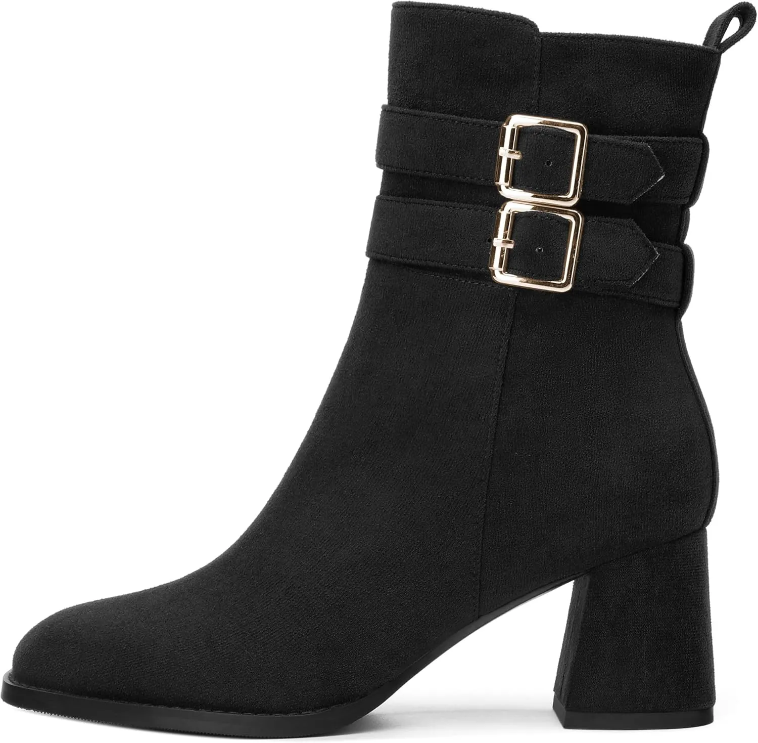 Womens Chunky High Heel Boots - Zip Up, Square Toe, Ankle Booties,Simple Classic Mid Heel Shoes for Women2.5in