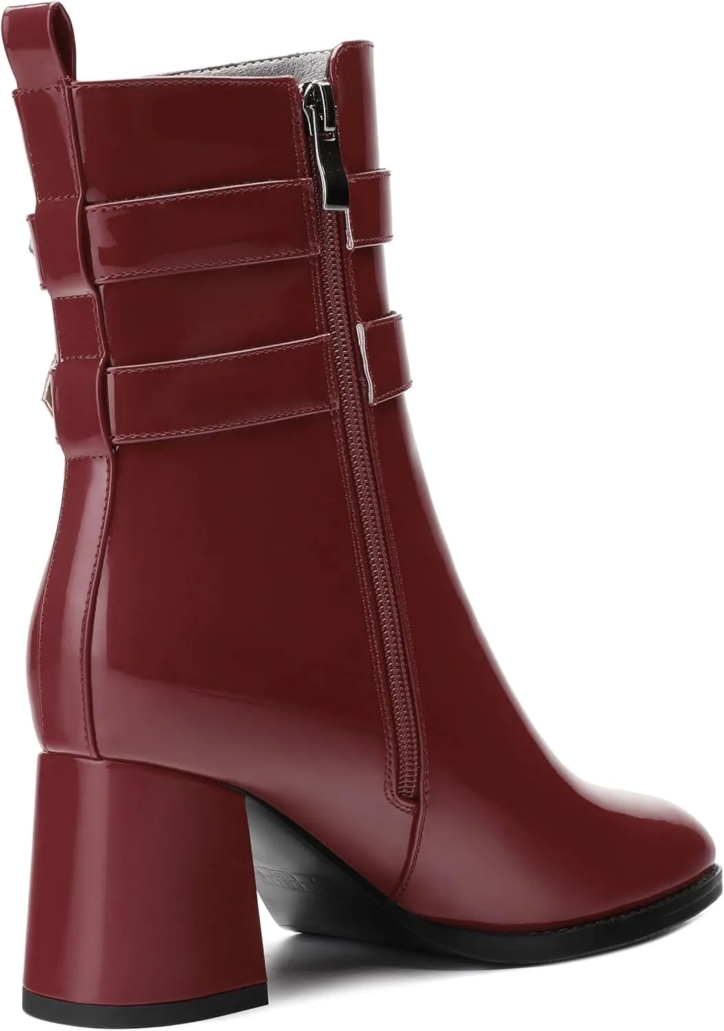 Womens Chunky High Heel Boots - Zip Up, Square Toe, Ankle Booties,Simple Classic Mid Heel Shoes for Women2.5in