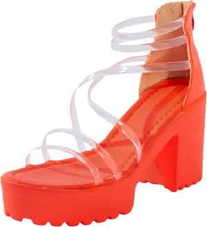 Women's Clear Heeled Sandals Open Toe Ankle Strap Zip Up Chunky High Heels Casual Stylish Wedding Party Dress Pump Shoes