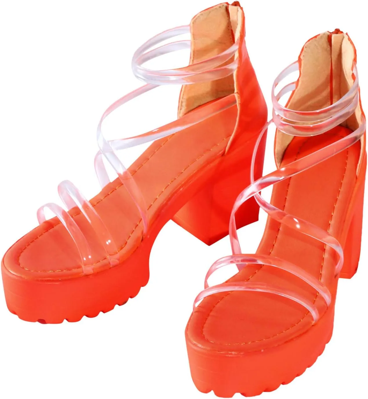 Women's Clear Heeled Sandals Open Toe Ankle Strap Zip Up Chunky High Heels Casual Stylish Wedding Party Dress Pump Shoes