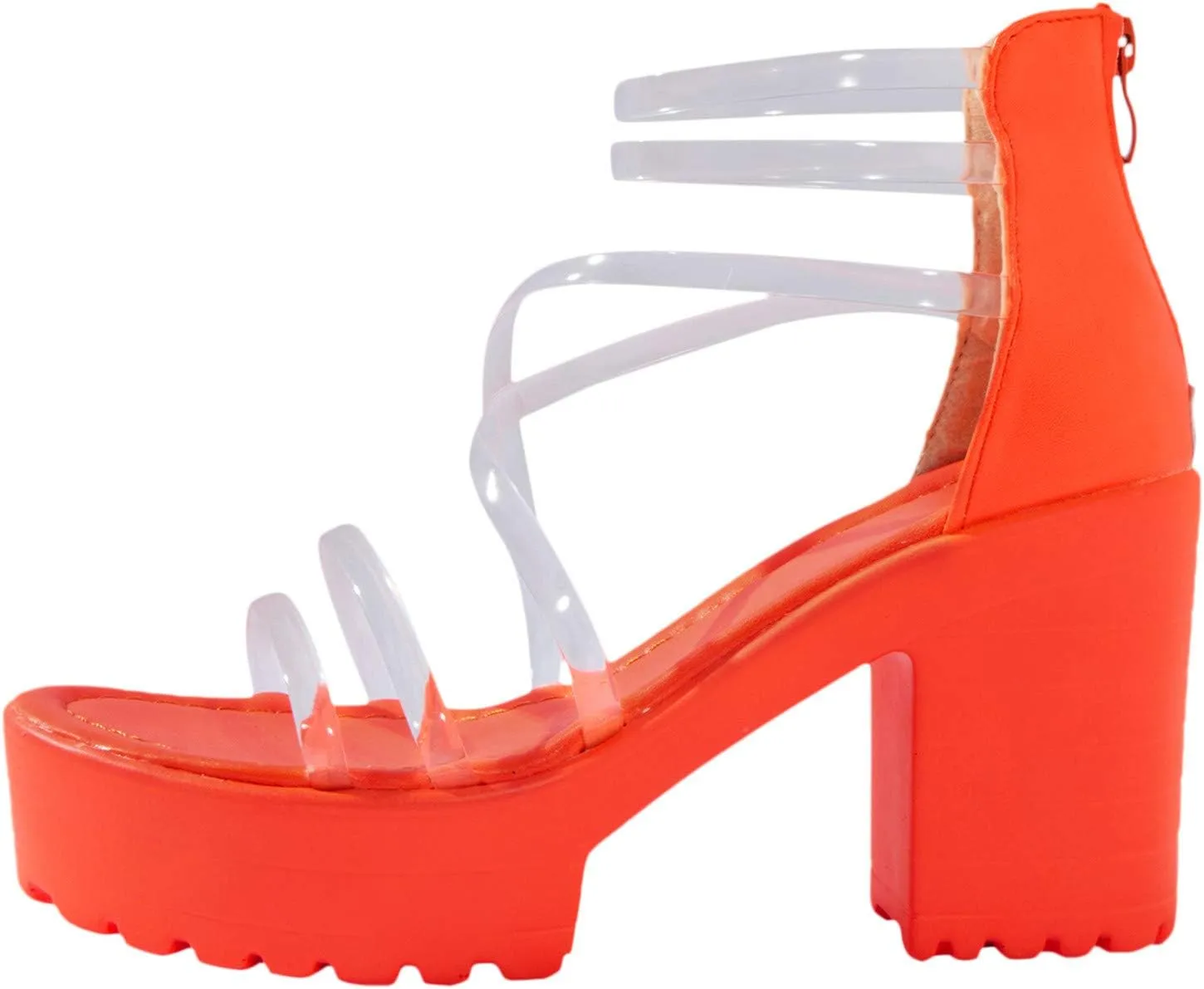 Women's Clear Heeled Sandals Open Toe Ankle Strap Zip Up Chunky High Heels Casual Stylish Wedding Party Dress Pump Shoes