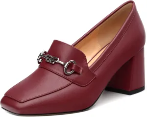 Women's Comfortable Loafers - Silver Metallic Horsebit Buckle Square Toe High Heel Shoes,Fashion Women's Pumps Shoes,Suitable for Party Dress Wedding Office