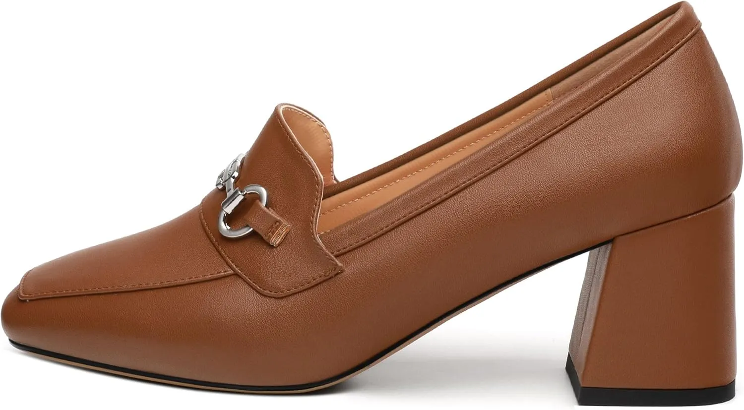 Women's Comfortable Loafers - Silver Metallic Horsebit Buckle Square Toe High Heel Shoes,Fashion Women's Pumps Shoes,Suitable for Party Dress Wedding Office