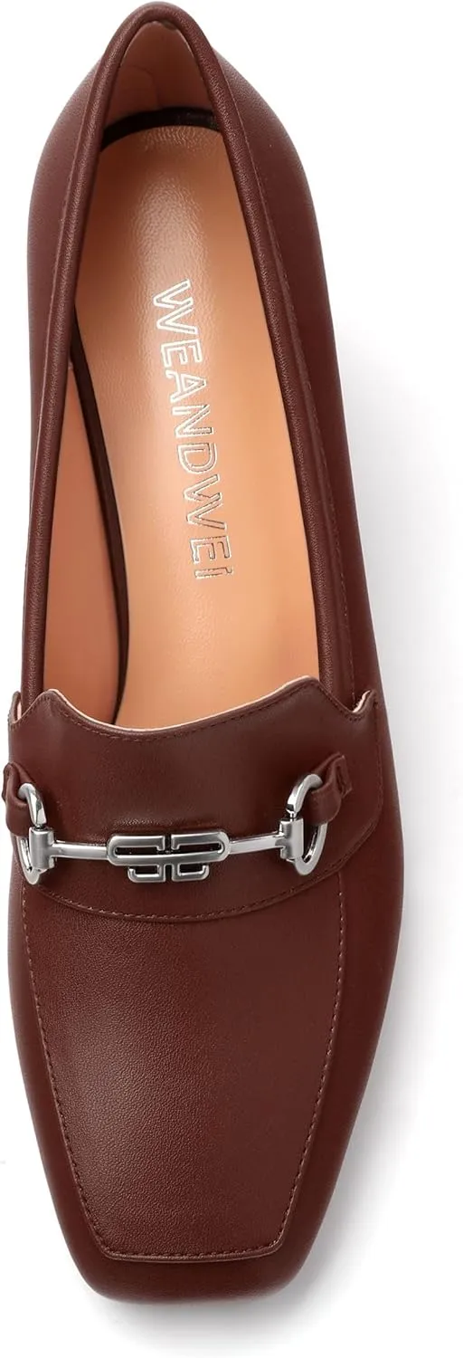 Women's Comfortable Loafers - Silver Metallic Horsebit Buckle Square Toe High Heel Shoes,Fashion Women's Pumps Shoes,Suitable for Party Dress Wedding Office