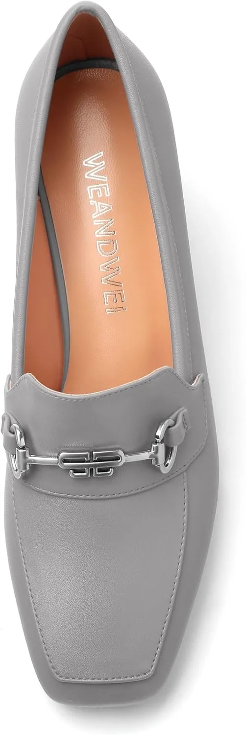 Women's Comfortable Loafers - Silver Metallic Horsebit Buckle Square Toe High Heel Shoes,Fashion Women's Pumps Shoes,Suitable for Party Dress Wedding Office