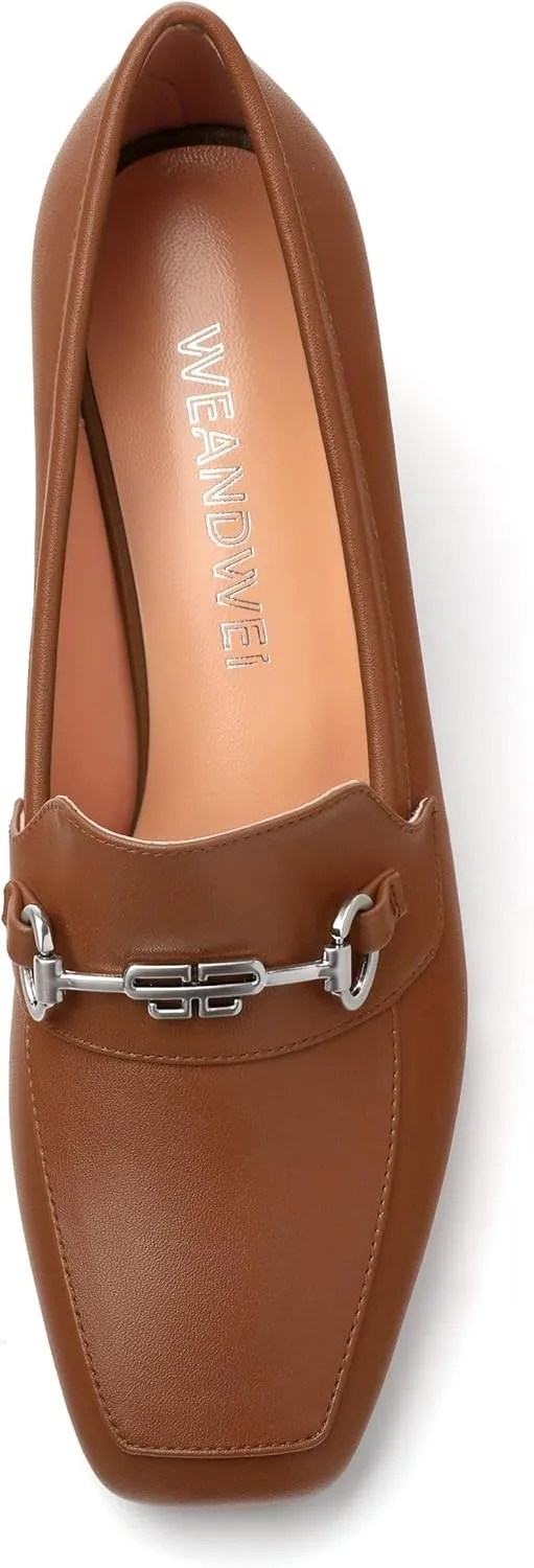 Women's Comfortable Loafers - Silver Metallic Horsebit Buckle Square Toe High Heel Shoes,Fashion Women's Pumps Shoes,Suitable for Party Dress Wedding Office