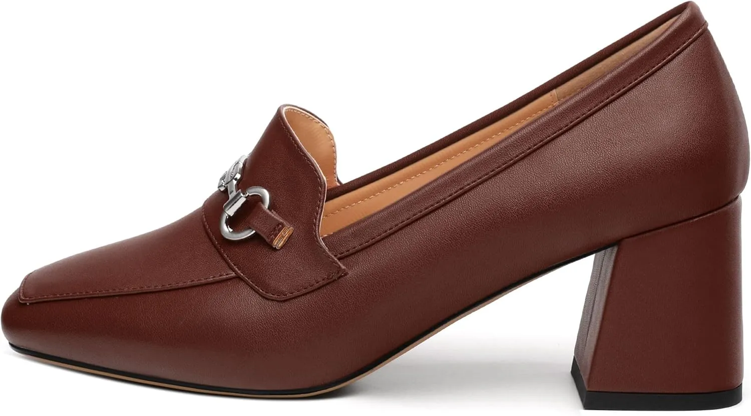 Women's Comfortable Loafers - Silver Metallic Horsebit Buckle Square Toe High Heel Shoes,Fashion Women's Pumps Shoes,Suitable for Party Dress Wedding Office