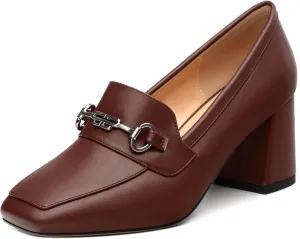 Women's Comfortable Loafers - Silver Metallic Horsebit Buckle Square Toe High Heel Shoes,Fashion Women's Pumps Shoes,Suitable for Party Dress Wedding Office
