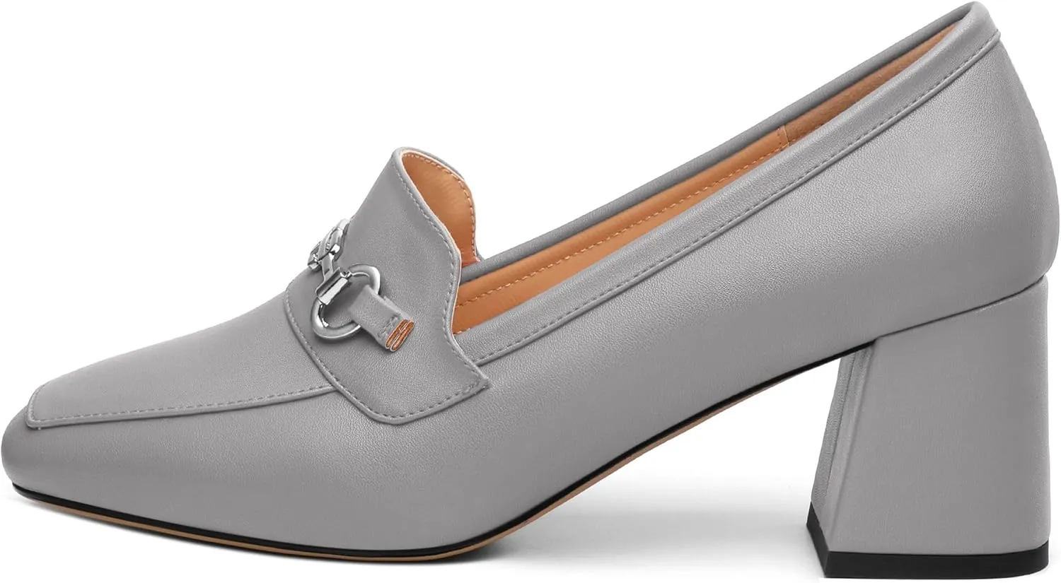 Women's Comfortable Loafers - Silver Metallic Horsebit Buckle Square Toe High Heel Shoes,Fashion Women's Pumps Shoes,Suitable for Party Dress Wedding Office