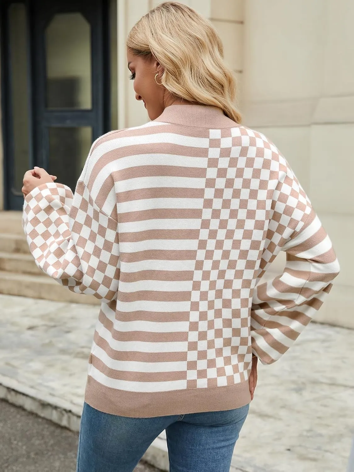 Women's Crewneck Lantern Long Sleeve Sweaters 2024 Oversized Ribbed Knit Pullover Jumper Tops