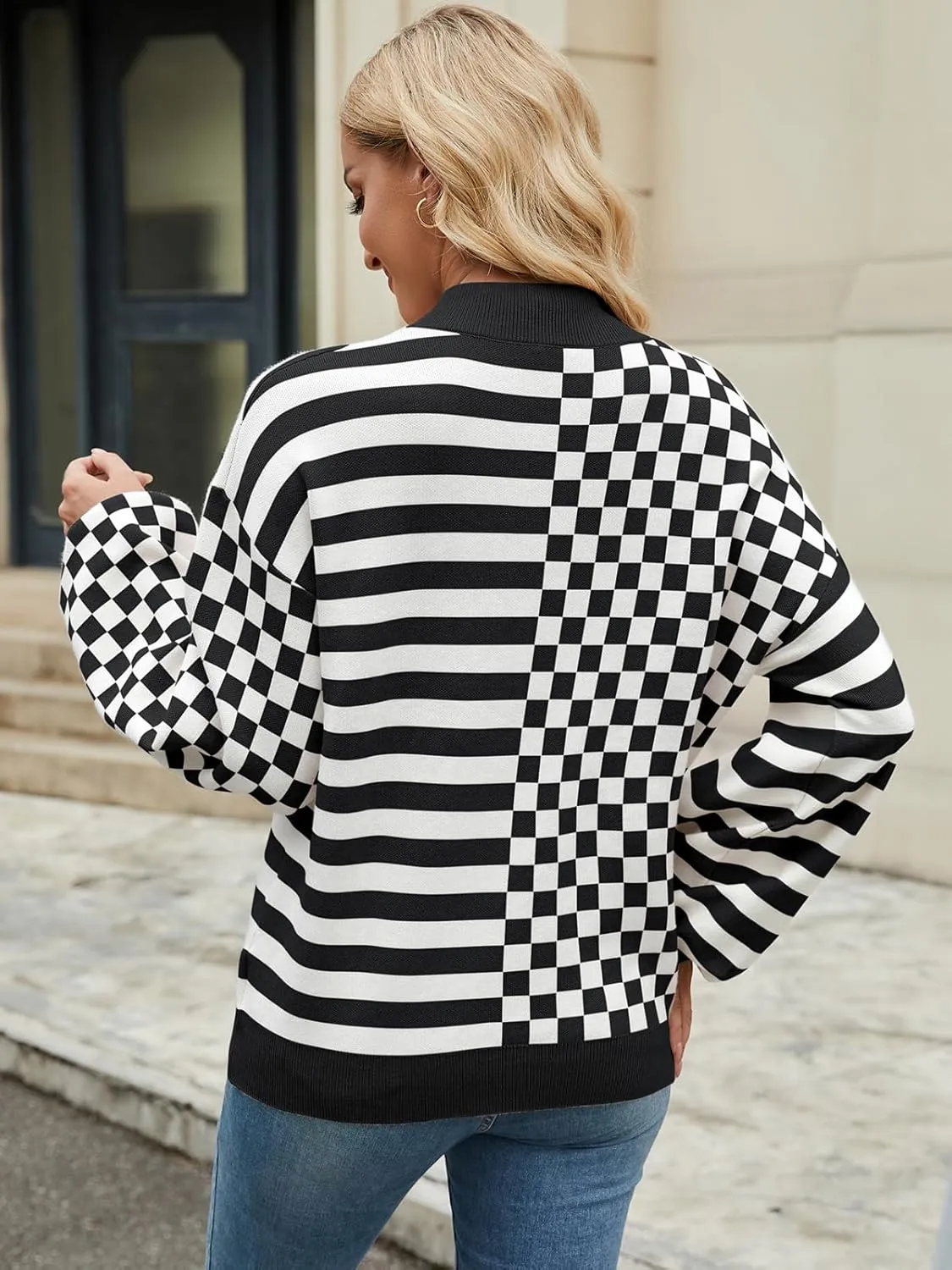 Women's Crewneck Lantern Long Sleeve Sweaters 2024 Oversized Ribbed Knit Pullover Jumper Tops